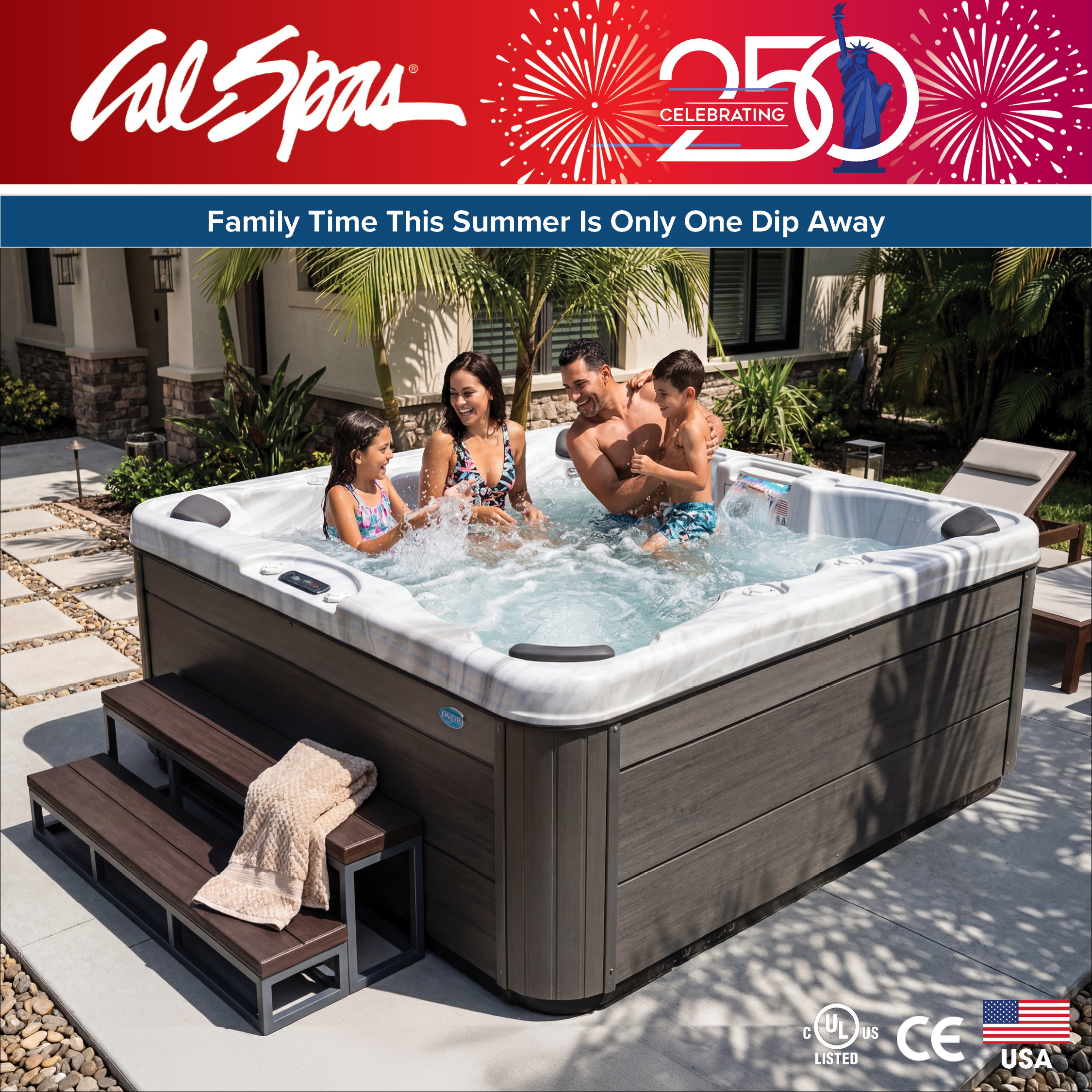 Calspas hot tub being used in a family setting - Stpeters
